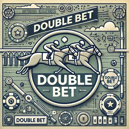 DALL·E 2024-10-11 13.16.08 - A visually engaging image representing a 'Double Bet' in horse racing. The design should feature a horse racing theme with two horses crossing the fin