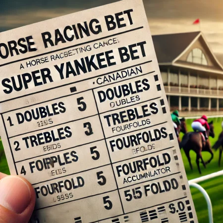 DALL·E 2024-10-11 13.39.36 - An image showing a horse racing betting slip highlighting a Super Yankee Bet (Canadian). The slip should display five selections across five races, wi