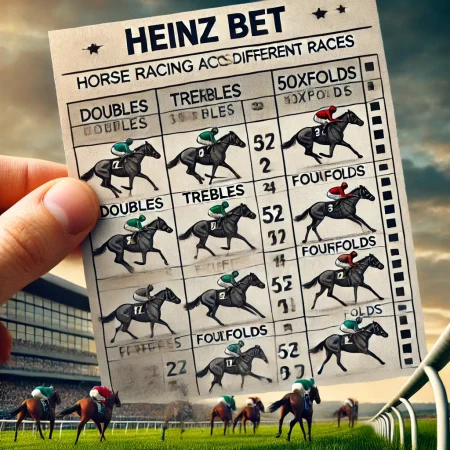 DALL·E 2024-10-11 14.09.42 - An image showing a horse racing betting slip highlighting a Heinz Bet. The slip should display six selections across different races, with combination