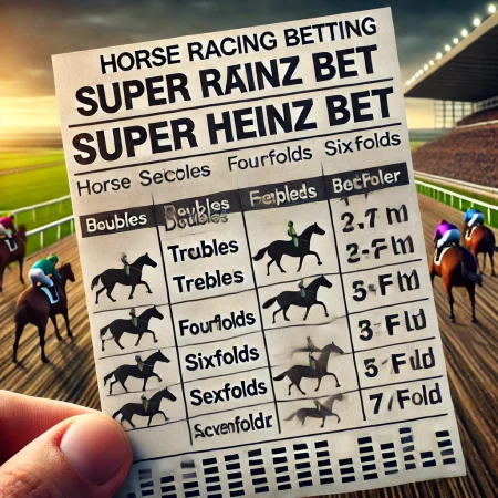 DALL·E 2024-10-11 14.22.34 - An image showing a horse racing betting slip highlighting a Super Heinz Bet. The slip should display seven selections across different races, with com