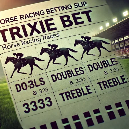 DALL·E 2024-10-15 10.36.29 - An image showing a horse racing betting slip highlighting a Trixie Bet. The slip should display three selections across different races, with all word